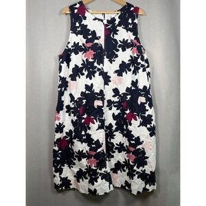 Liz Claiborne Dress Floral Pink Blue Cotton Linen Blend Pockets Sz 1X